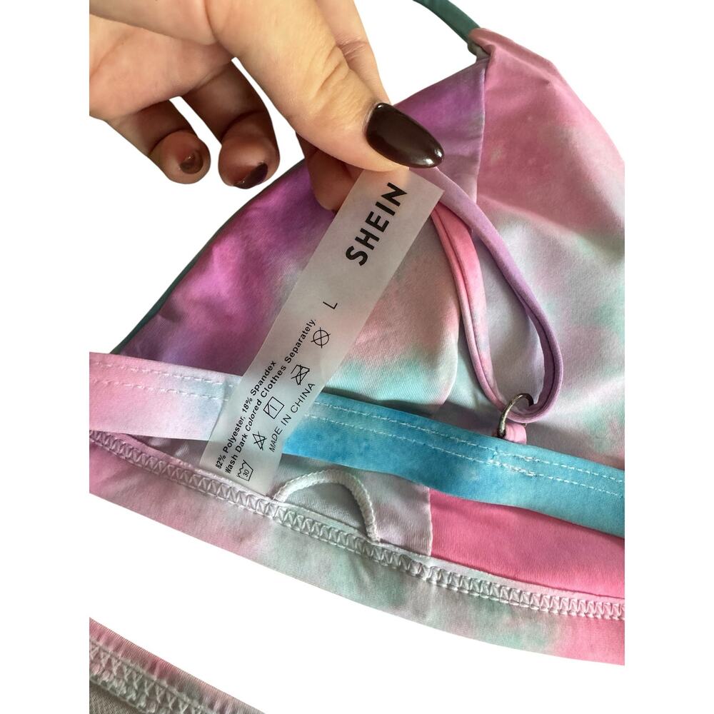 SHEIN Pink Blue Tie Dye Triangle Bikini Set | Size Large - Picture 4 of 5